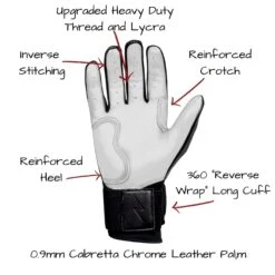 Bruce Bolt PREMIUM PRO Chrome Series Long Cuff Batting Gloves: Black -LOUISVILLE SLUGGER Store LC CHRB PALM CALLOUTS