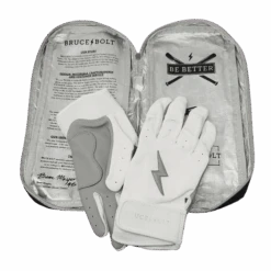 Bruce Bolt PREMIUM PRO Chrome Series Short Cuff Batting Gloves: White -LOUISVILLE SLUGGER Store SC CHRW BAG2