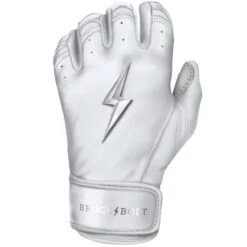 Bruce Bolt PREMIUM PRO Chrome Series Short Cuff Batting Gloves: White -LOUISVILLE SLUGGER Store SC CHRW LEFT