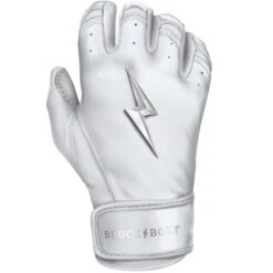 Bruce Bolt PREMIUM PRO Chrome Series Short Cuff Batting Gloves: White -LOUISVILLE SLUGGER Store SC CHRW RIGHT